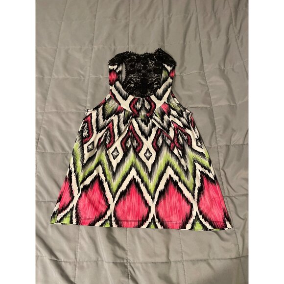 Maringue Womens Sleeveless Multicolor Zigzag Blouse With Lace Top XS - Picture 2 of 4
